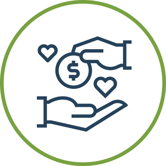 Hands holding coin with hearts icon
